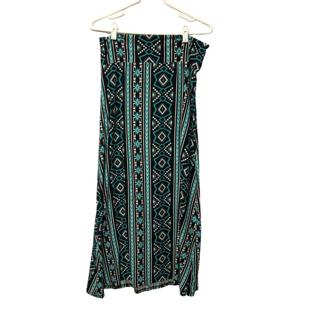 Eye Candy Bohemian Maxi Skirt Womens Size Medium Aztec Turquoise Black Comfy